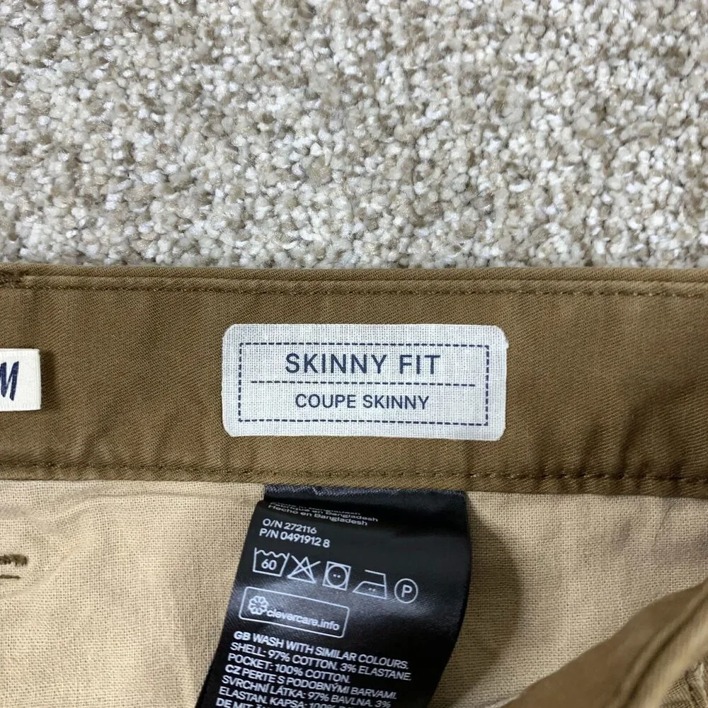 H&M Skinny Fit Pants Men's 32x31 Brown Stretch Casual Chino - Picture 4 of 9